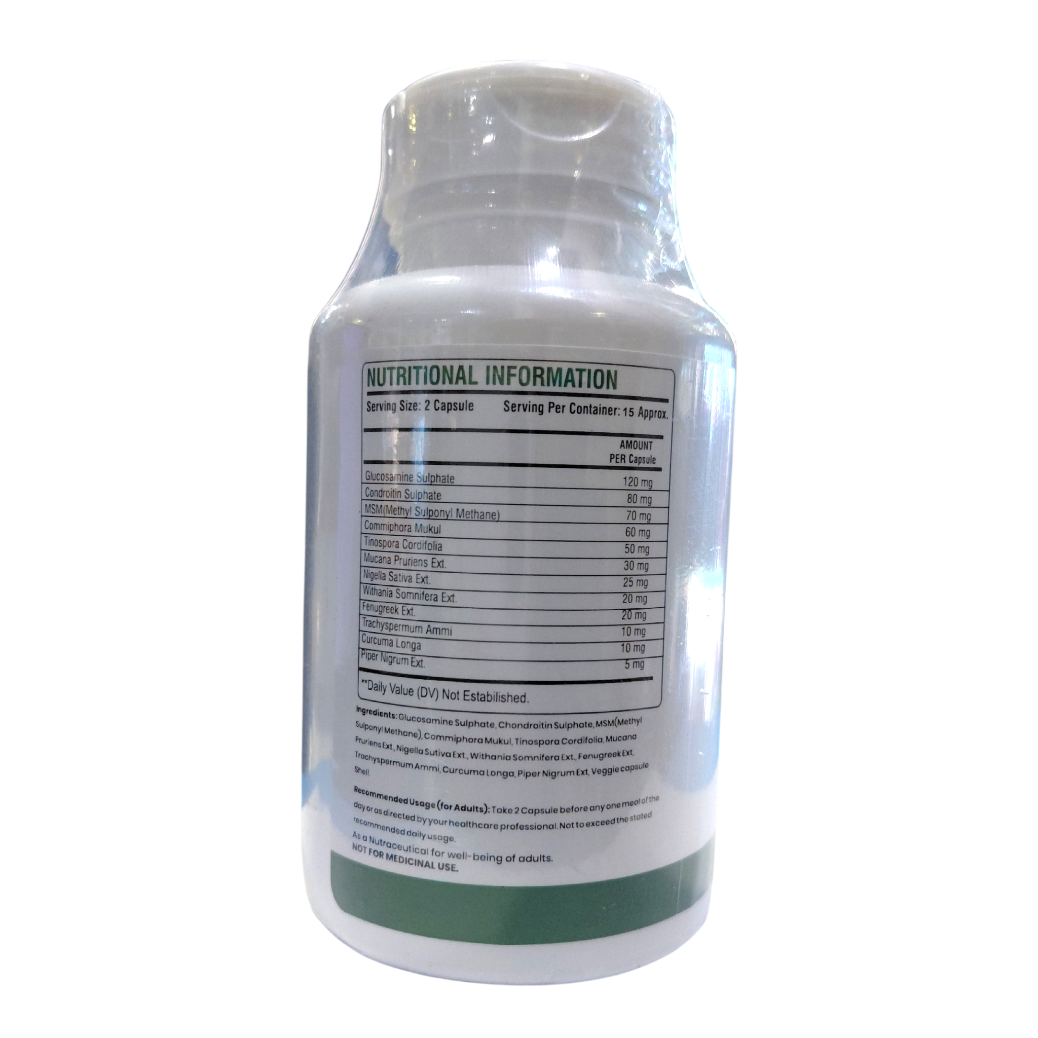 Abhiram Ayurveda joint care capsules in a bottle, showing the herbal supplement for joint health and mobility.